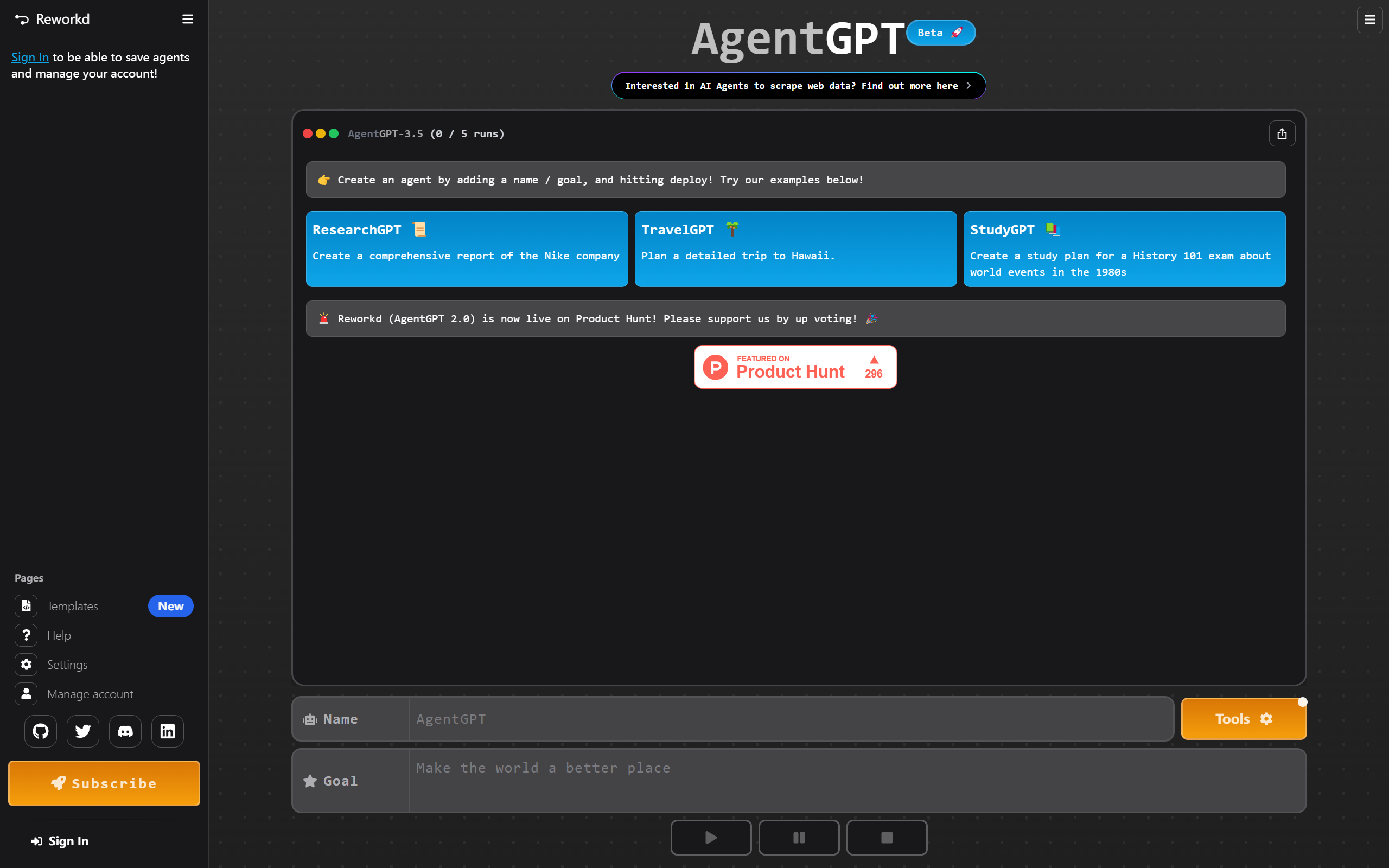 AgentGPT Official Website Screenshot